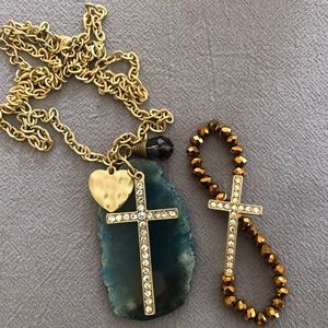 Cross Necklace and Bracelet Set